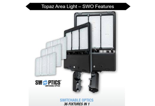Topaz Area Light Power & Color Selectable Switchable Optics Type 2-3-4-5 Slipfitter Bronze 200-250-300W 29500-36000-42500L 3K-4K-5K 0-10V Dim 120-277V 100KHr