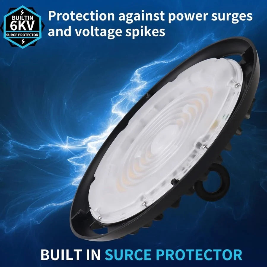 150W/120W/100W UFO LED High Bay Light, 24000Lumens, 3 Colors 4K 5K 5.7K, 6FT Hardwire & Dimmable Cables with G1/2 Hook, IP65, 120-277V, UL DLC Certified - Warehouse Gym Factory Commercial Lighting